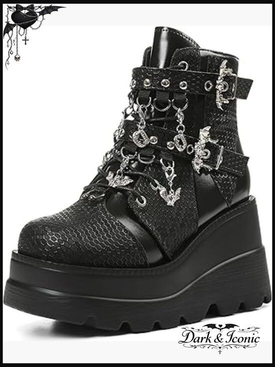 Shoes - Platform Combat Boots Women Chunky Wedge Heel Ankle Boots Lace Up